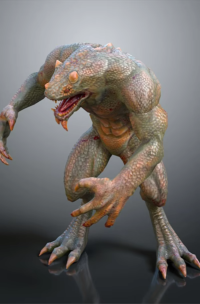 Reptilian Humanoid Game Movie Character With Scaly Skin Sharp Claws Open Mouth And Aggressive Stance 3d model