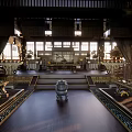 Chinese Style Luxurious Reception Hall With Wooden Structure Chandeliers And Carved Decorations