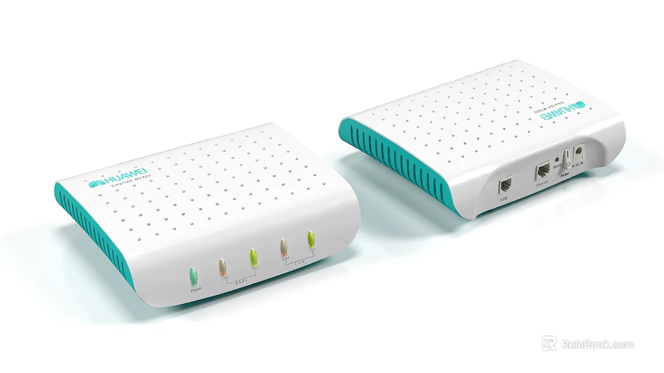 Pair Of White Network Modems With Green Edges And Indicator Lights 3d model 