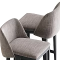 Modern Minimalist Bar Stools With Grey Fabric Upholstery Curved Backrest And Black Metal Legs