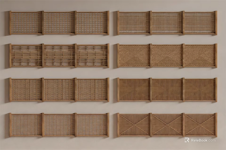 Various Woven Wooden Railings With Different Patterns For Home Interior Design 3d model 