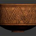 Orange Bowl Shaped Carved Sculpture With Intricate Geometric Patterns On Surface