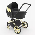 Babyjoy Black Baby Stroller With Gold Wings And Decorative Gold Wheels Frame Details