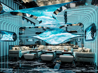 Modern KTV Interior Design With Dynamic Lighting Large Screens And Plush Sofas 3d model
