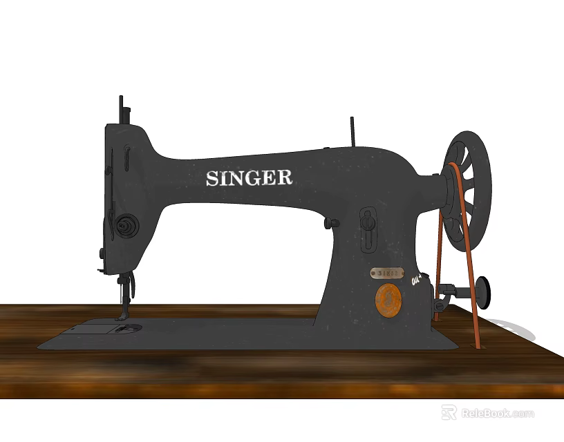 Heavy Duty Black SINGER Industrial Sewing Machine On Wooden Table 3d model 