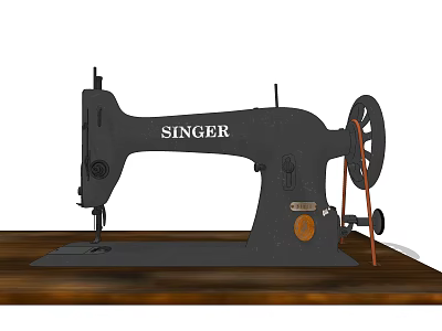 Heavy Duty Black SINGER Industrial Sewing Machine On Wooden Table 3d model