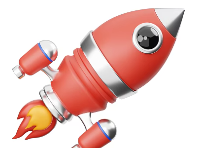 Red Rocket With Silver Accents Yellow Flames And Blue Side Thrusters 3d model