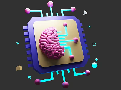 Innovative Brain Shaped Chip Design With Neural Connections And Tech Elements 3d model