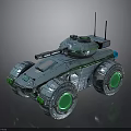 Futuristic Armored Military Vehicle Design with Turret Antenna Large Wheels and Green Accents