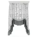 Stylish Decorative Curtain With Hand Drawn Patterns Ruffled Hem And Striped Trim 3d model