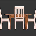 Wooden Dining Table Set with Six Slatted Back Chairs and Rectangular Wooden Tabletop 3d model