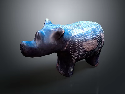 Dark Colored Hippo Ceramic Sculpture With Textured Surface And Artistic Design Elements 3d model
