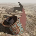 Rusty Film Canister with Unrolled Film on Rough Ground Surface