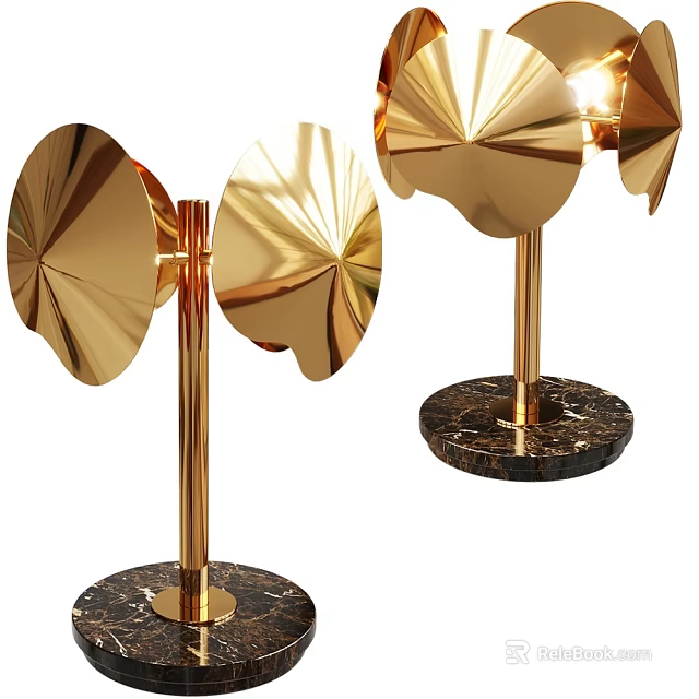 Elegant Golden Table Lamp Featuring Petal Shaped Shade And Marble Base 3d model