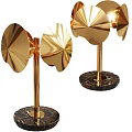 Elegant Golden Table Lamp Featuring Petal Shaped Shade And Marble Base 3d model