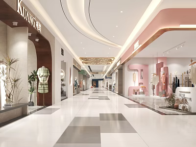 Mall Shop Interior With Modern Design Spacious Corridors Storefronts Lighting And Decorative Plants 3d model