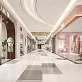 Mall Shop Interior With Modern Design Spacious Corridors Storefronts Lighting And Decorative Plants