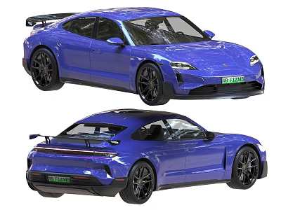 Blue Electric Porsche Sports Car With Sleek Design Front And Rear Views 3d model