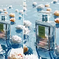 Elegant Transparent Glass Perfume Bottle With Floating Floral Accents In Water