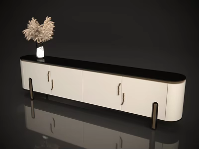 Modern TV Stand Interior With White Cabinetry Black Top And Feather Decor 3d model
