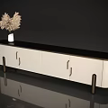 Modern TV Stand Interior With White Cabinetry Black Top And Feather Decor