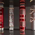 Decorative Design Columns Featuring Illuminated Rings Marble Texture And Furniture Text 3d model
