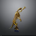 Golden Animal Skeleton Model in Standing Pose with Blue Base and Gray Background