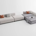 Modern Light Beige L Shaped Sectional Sofa with Orange Gray Cushions 3d model