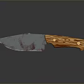 Bloody Blade Knife With Wooden Handle And Metal Rivets On Black Surface With Reflection
