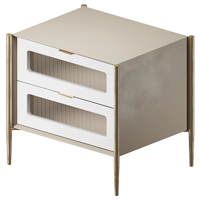 Modern Bedside Table With Gold Metal Frame Two Drawers And White Lattice Panels 3d model