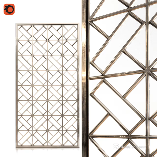 Modern Decorative Room Divider With Geometric Pattern And Metal Frame For Interior Design 3d model 