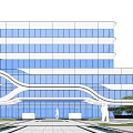 Modern Office Building Exterior With Curved Glass Curtain Walls Landscaping And Spacious Entrance Plaza