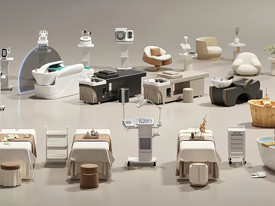 Beauty Salon Interior With Modern Beauty Beds Treatment Chairs And Styling Equipment 3d model