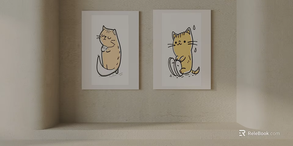 Two Cartoon Cat Illustrations As Wall Decorative Art Prints 3d model