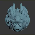 Detailed Blue Dragon Head Sculpture With Horns Eyes And Textured Surface