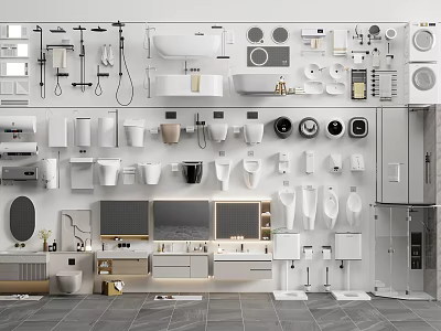 Modern Bathroom Set Collection With Toilet Sink Bathtub Mirror Cabinets And Shower Fixtures 3d model