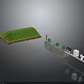 Green Turf Platform And Concrete Structure Components With Green Cylinders And White Equipment