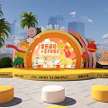 Outdoor Stage with Carousel and Yellow Decorations for Little Prince Ice Cream Event