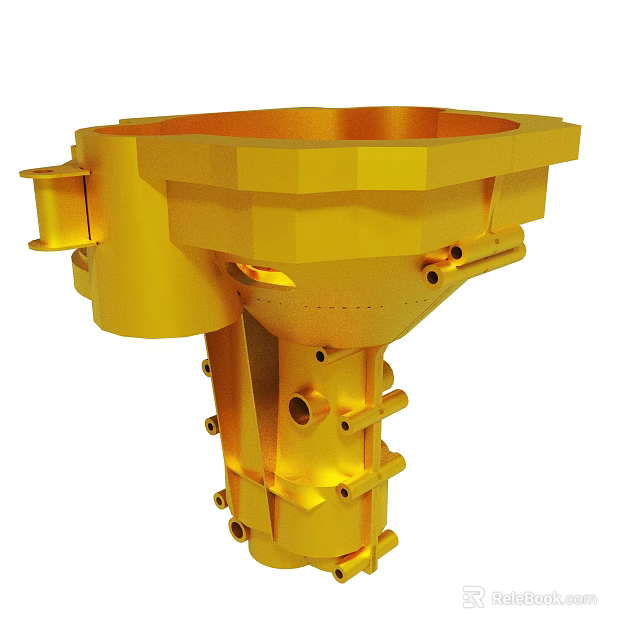 Golden Industrial Mechanical Component Featuring Complex Structure And Metal Holes 3d model 