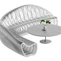 Modern Woven Landscape Seating With Small Round Table And Potted Plants 3d model