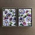 Two Framed Botanical Paintings Featuring Purple Blue Flowers And Green Leaves For Wall Decor
