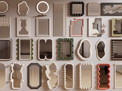 Decorative Mirrors With Various Shapes And Unique Frame Designs For Home 3d model