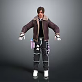 A Man Wearing Brown Jacket Black Inner Shirt Striped Pants Utility Belt And White Shoes