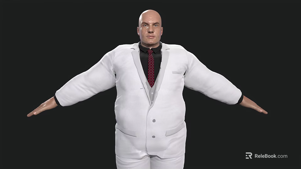 A Bald Man In White Suit With Red Tie Standing With Outstretched Arms 3d model 