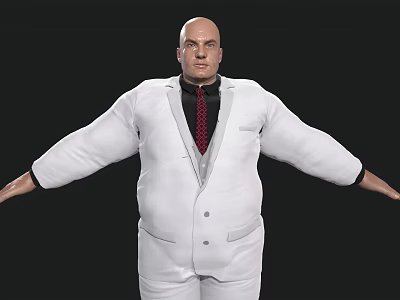 A Bald Man In White Suit With Red Tie Standing With Outstretched Arms 3d model