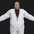 A Bald Man In White Suit With Red Tie Standing With Outstretched Arms