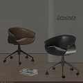 Designer Office Chairs in Brown and Black Leather with Metal Base and Wheels