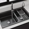 Black Double Bowl Kitchen Sink With Faucet And Drainer Rack For Modern Kitchen
