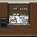 Modern Kitchen Interior With Wooden Cabinets Open Shelves Marble Countertop And Lighting