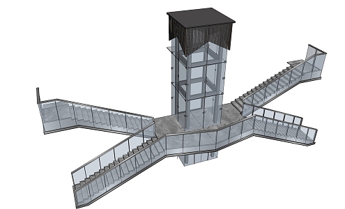 Modern Elevator Straight Ladder Stair Combination 3d model